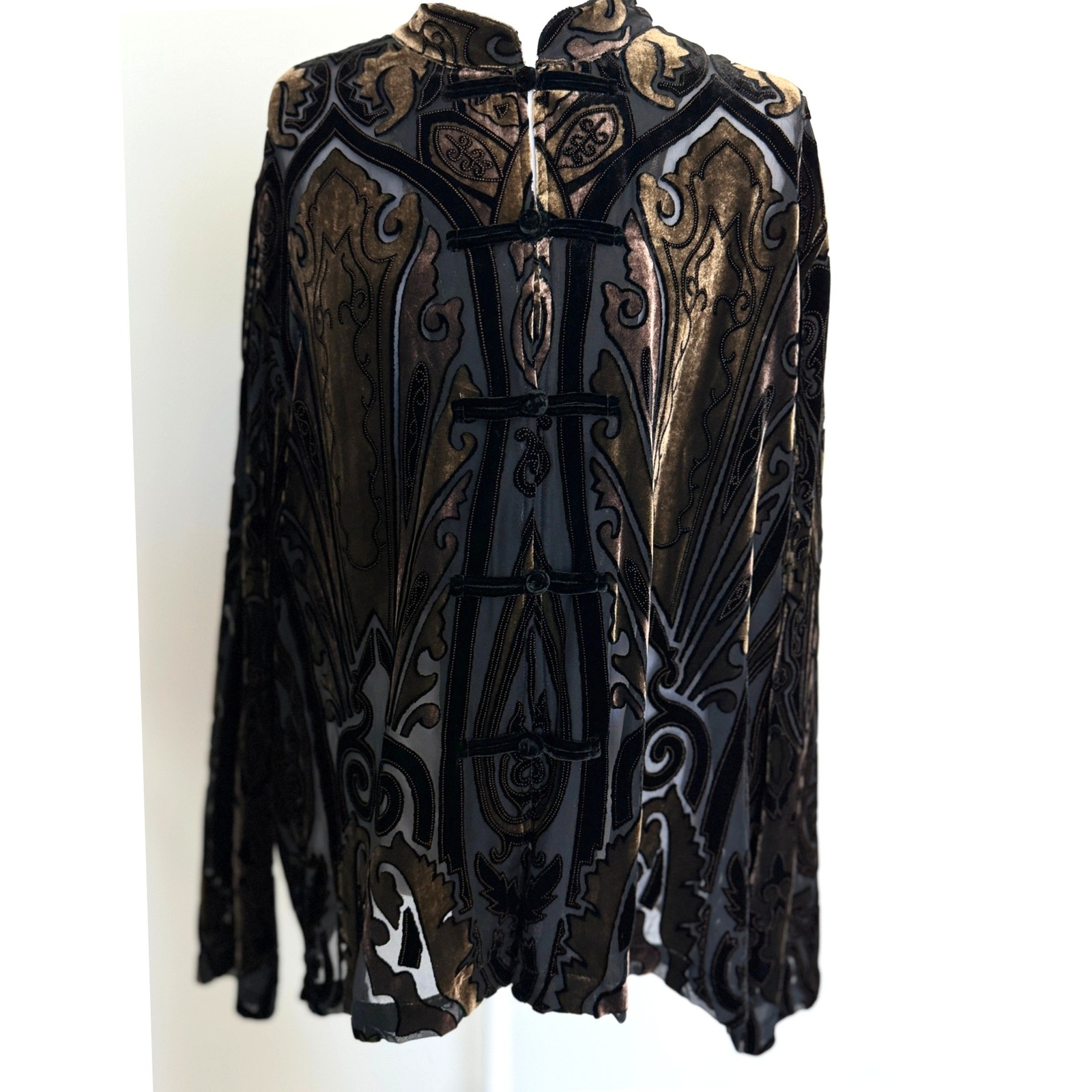 Chico's Sz 3 Xl Deco Revivial Velvet Burnout Gorgeous Asian Silk Jacket